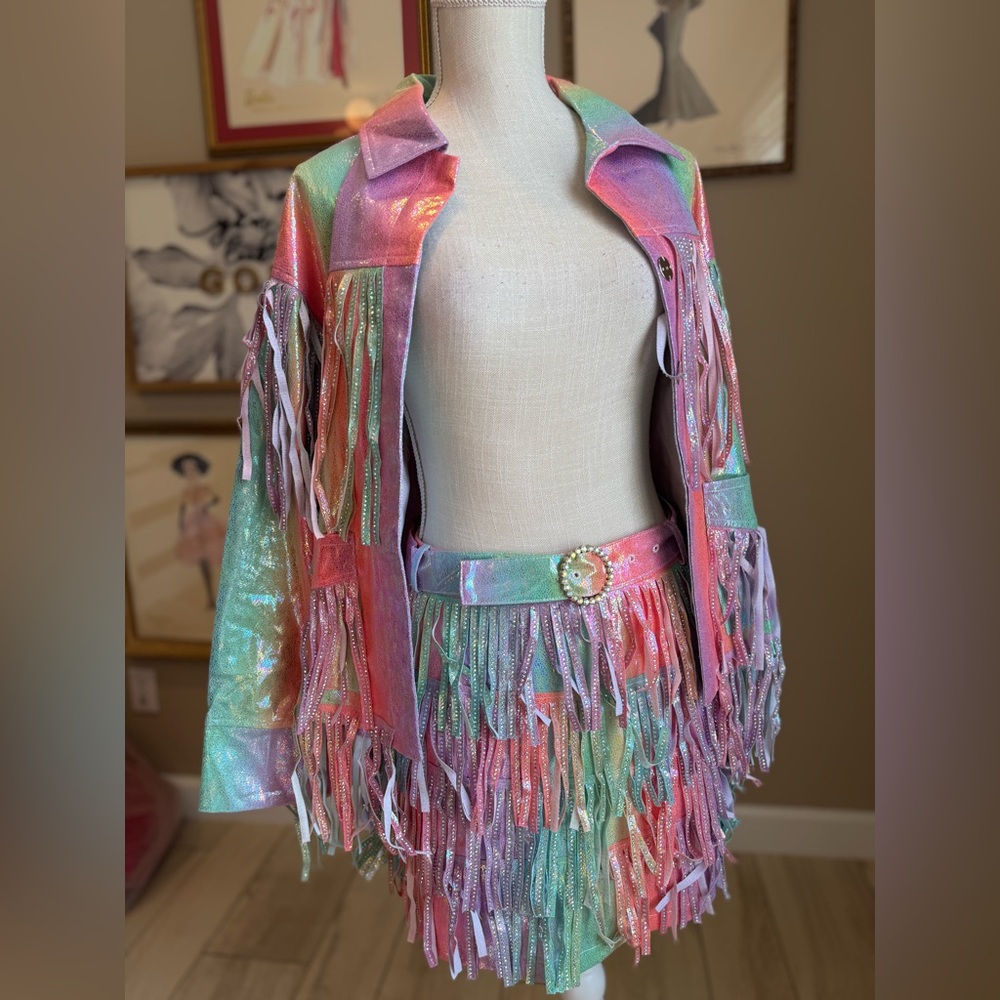 New! QUEEN OF SPARKLES Rainbow Fringe Leather Jacket